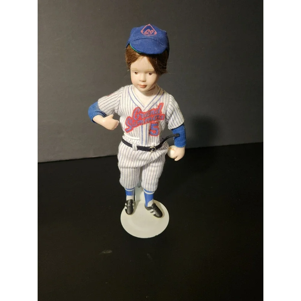 Vintage Porcelain Baseball Player Doll Grand Slammers #5 Blue White Pinstripe 9